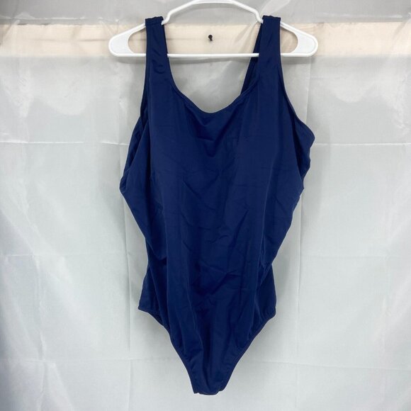 Lands End Women 24W DDD One Piece Swimsuit Slimming Navy Blue Stretch Swim Pool - Picture 1 of 10